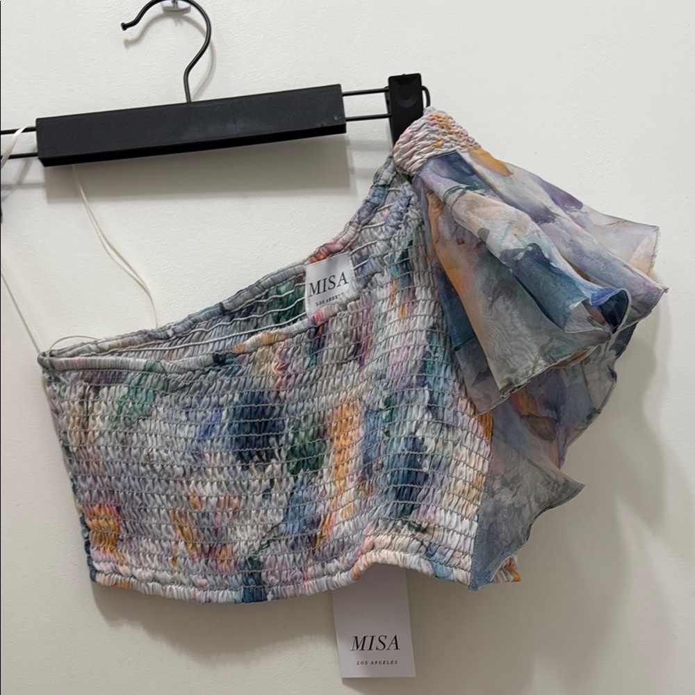 MISA LA one shoulder crop top